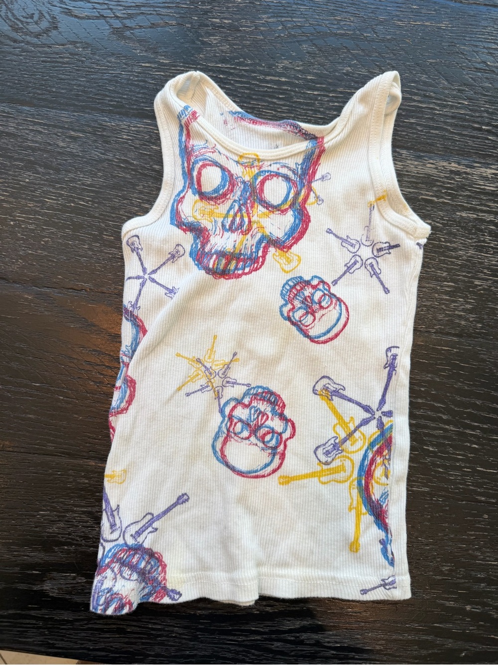 INKYDINK White Tank Top with Blue Red Yellow Skull Motif